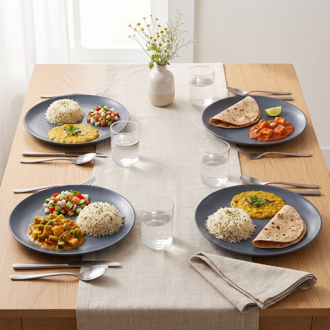 JCPL Porcelain 10.5" Dinner Plates Set for Family of 4 Blue Solid Glossy Finish, (4 Pieces)