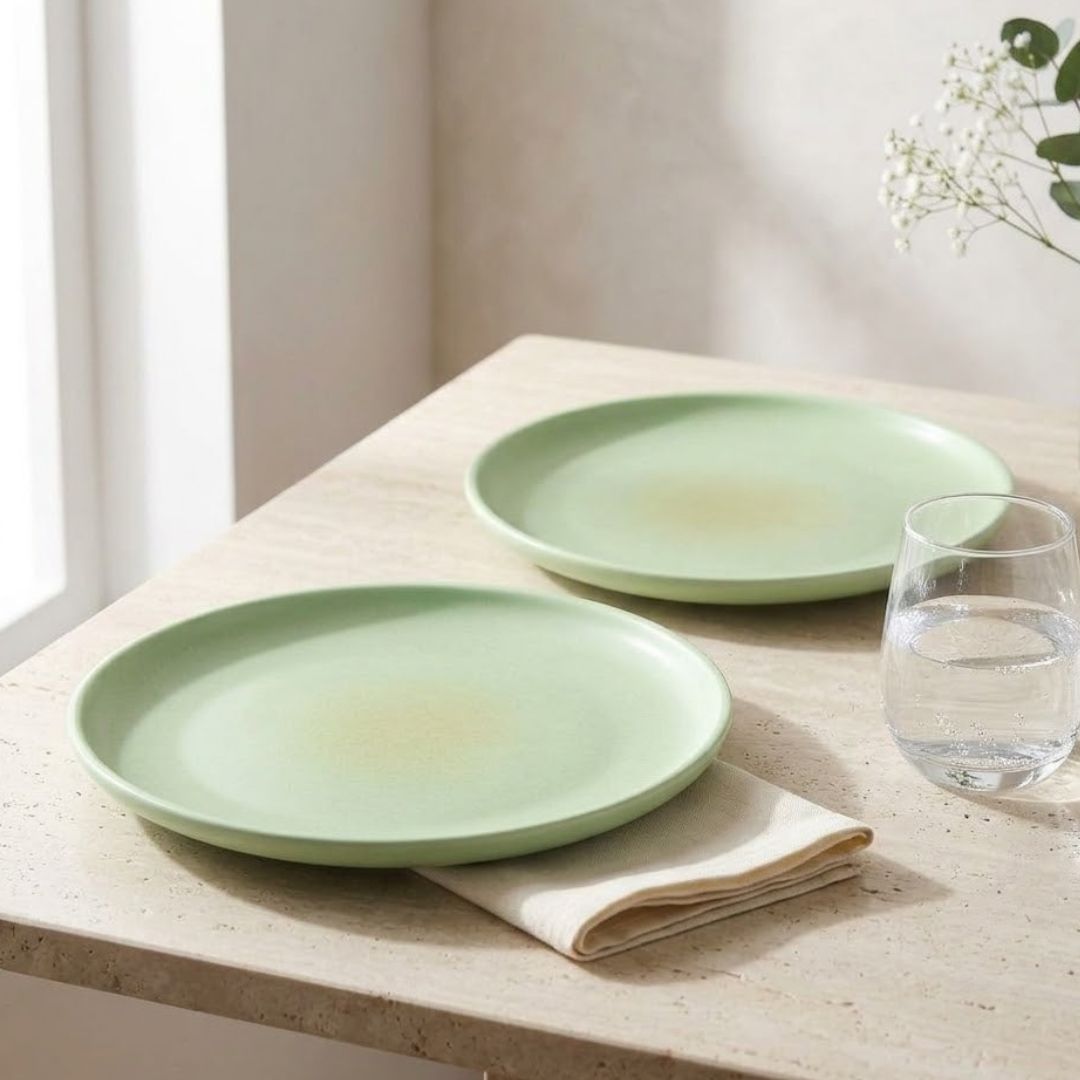 JCPL Porcelain 10.5" Dinner Plates Set for Family of 4 Blue Solid Glossy Finish, (4 Pieces)