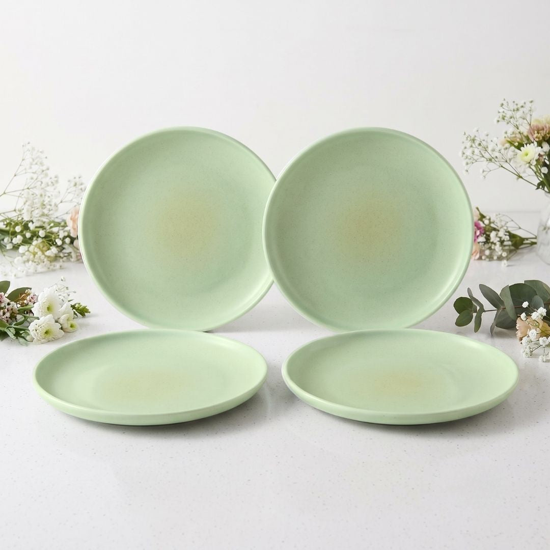 JCPL Porcelain 10.5" Dinner Plates Set for Family of 4 Blue Solid Glossy Finish, (4 Pieces)