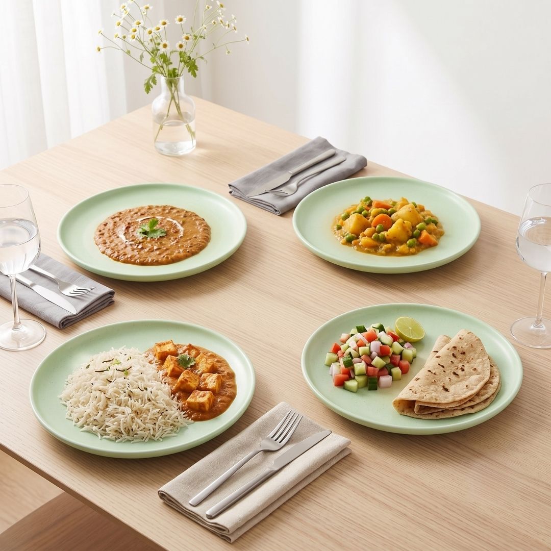 JCPL Porcelain 10.5" Dinner Plates Set for Family of 4 Blue Solid Glossy Finish, (4 Pieces)