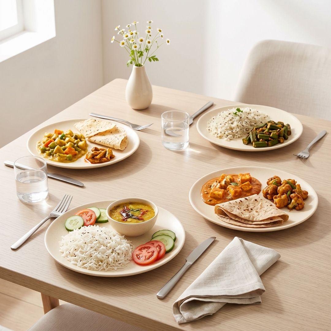 JCPL Porcelain 10.5" Dinner Plates Set for Family of 4 Blue Solid Glossy Finish, (4 Pieces)
