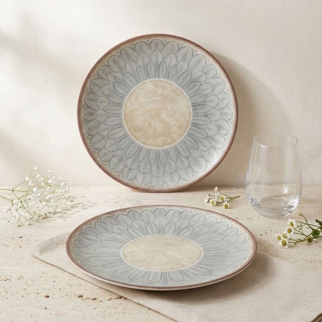 JCPL Fine Porcelain 10.5" Dinner Plates Set for Family of 4 Aroma Textures Glossy Finish, (4 Pieces)