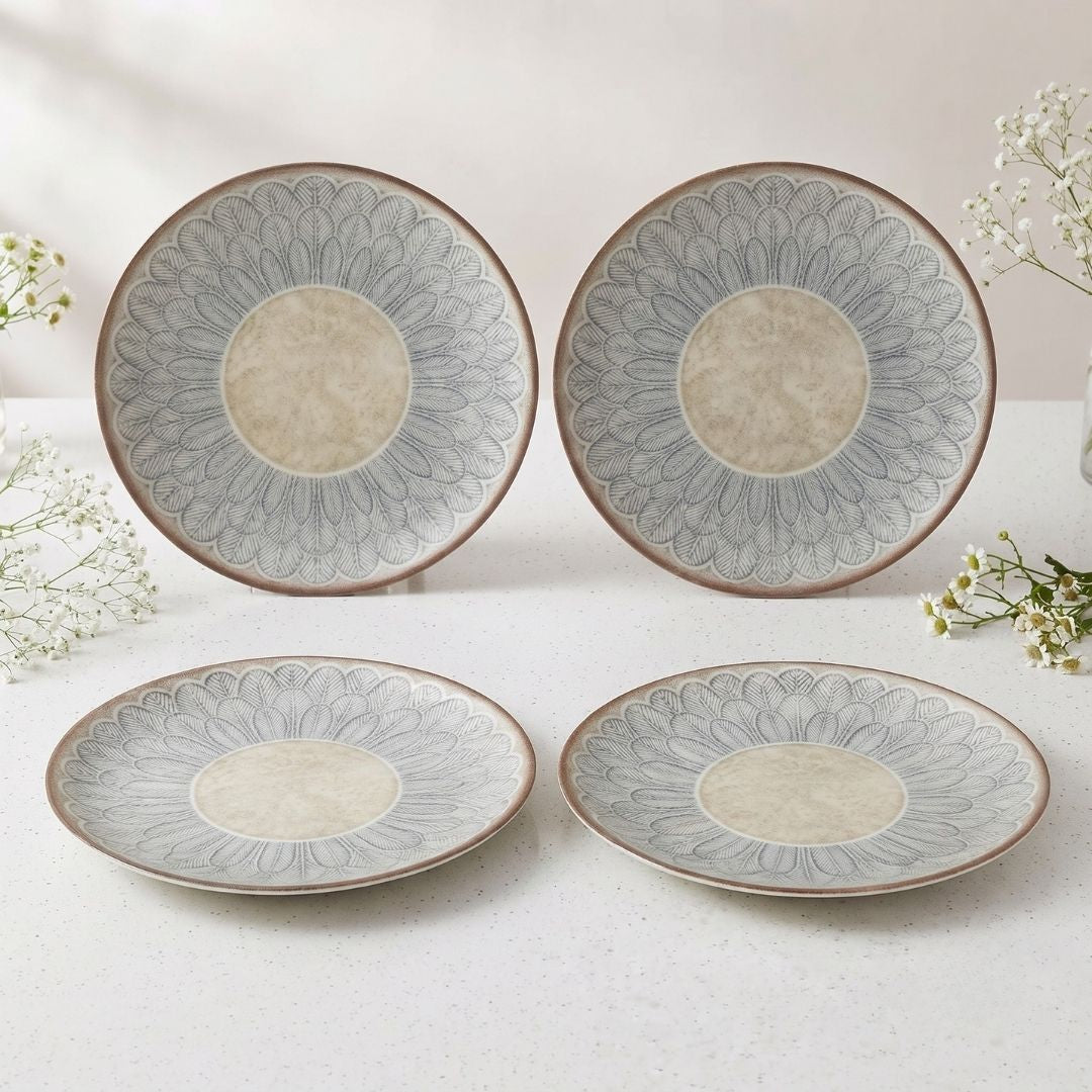 JCPL Fine Porcelain 10.5" Dinner Plates Set for Family of 4 Aroma Textures Glossy Finish, (4 Pieces)