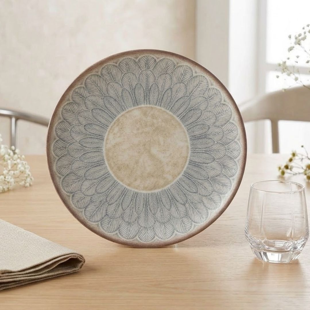 JCPL Fine Porcelain 10.5" Dinner Plates Set for Family of 4 Aroma Textures Glossy Finish, (4 Pieces)