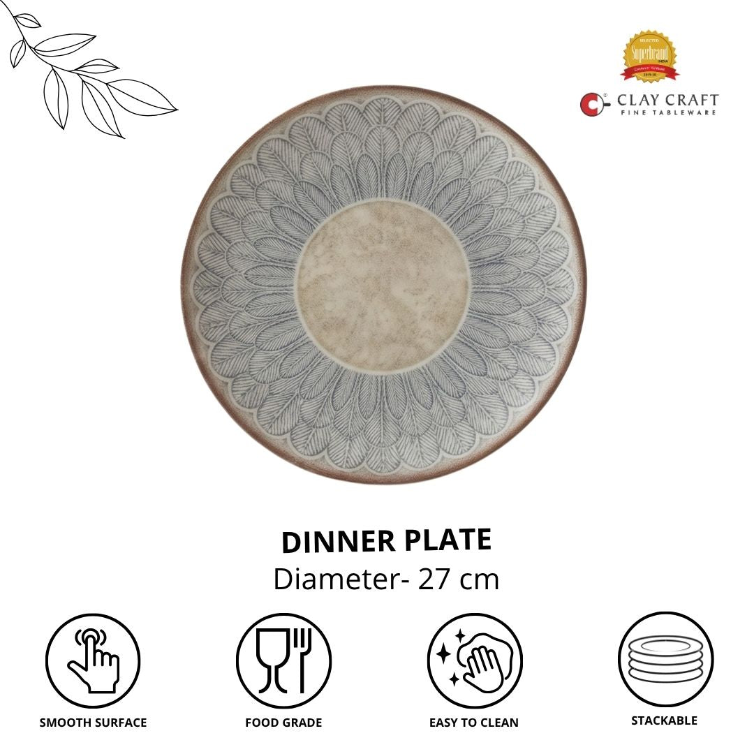 JCPL Fine Porcelain 10.5" Dinner Plates Set for Family of 4 Aroma Textures Glossy Finish, (4 Pieces)