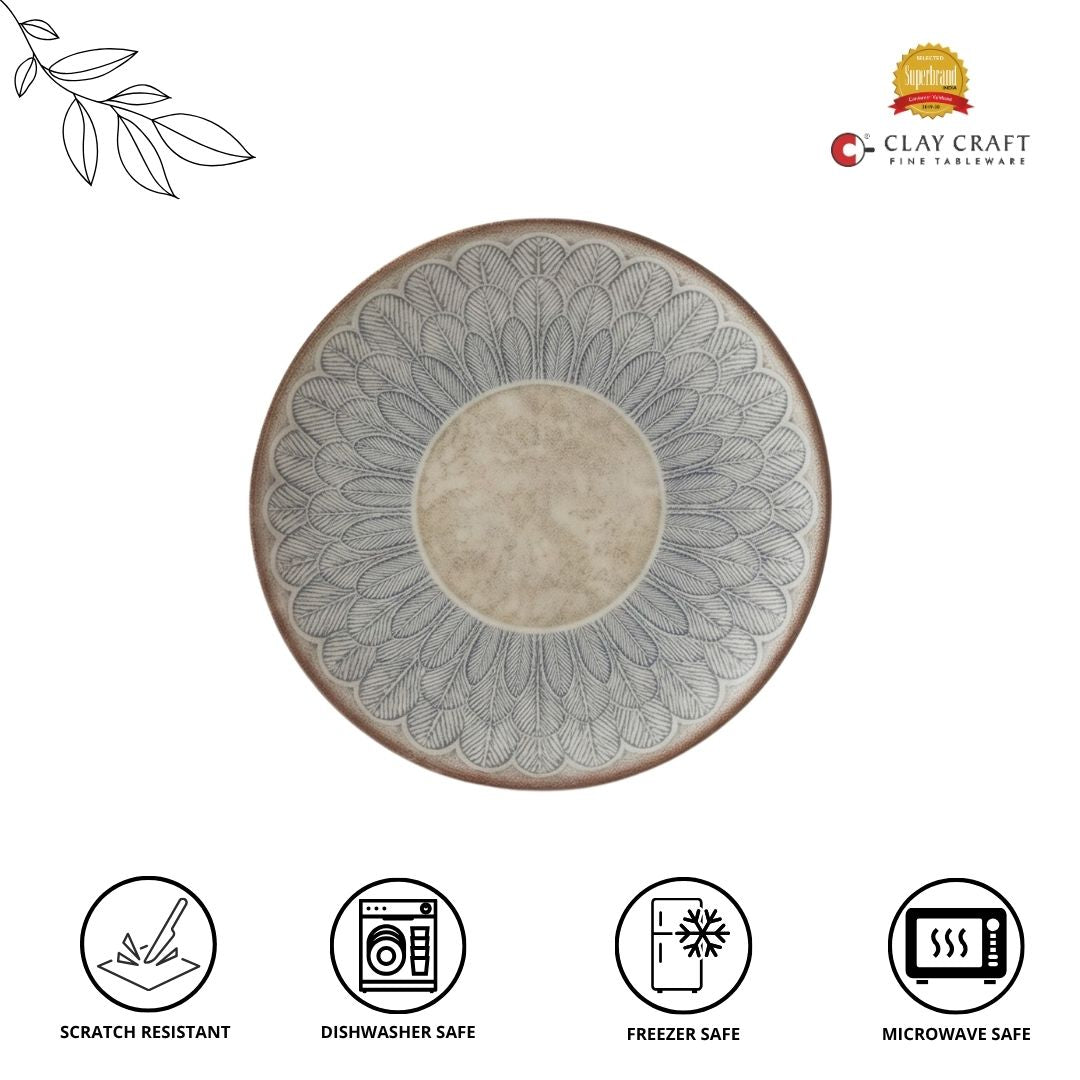 JCPL Fine Porcelain 10.5" Dinner Plates Set for Family of 4 Aroma Textures Glossy Finish, (4 Pieces)