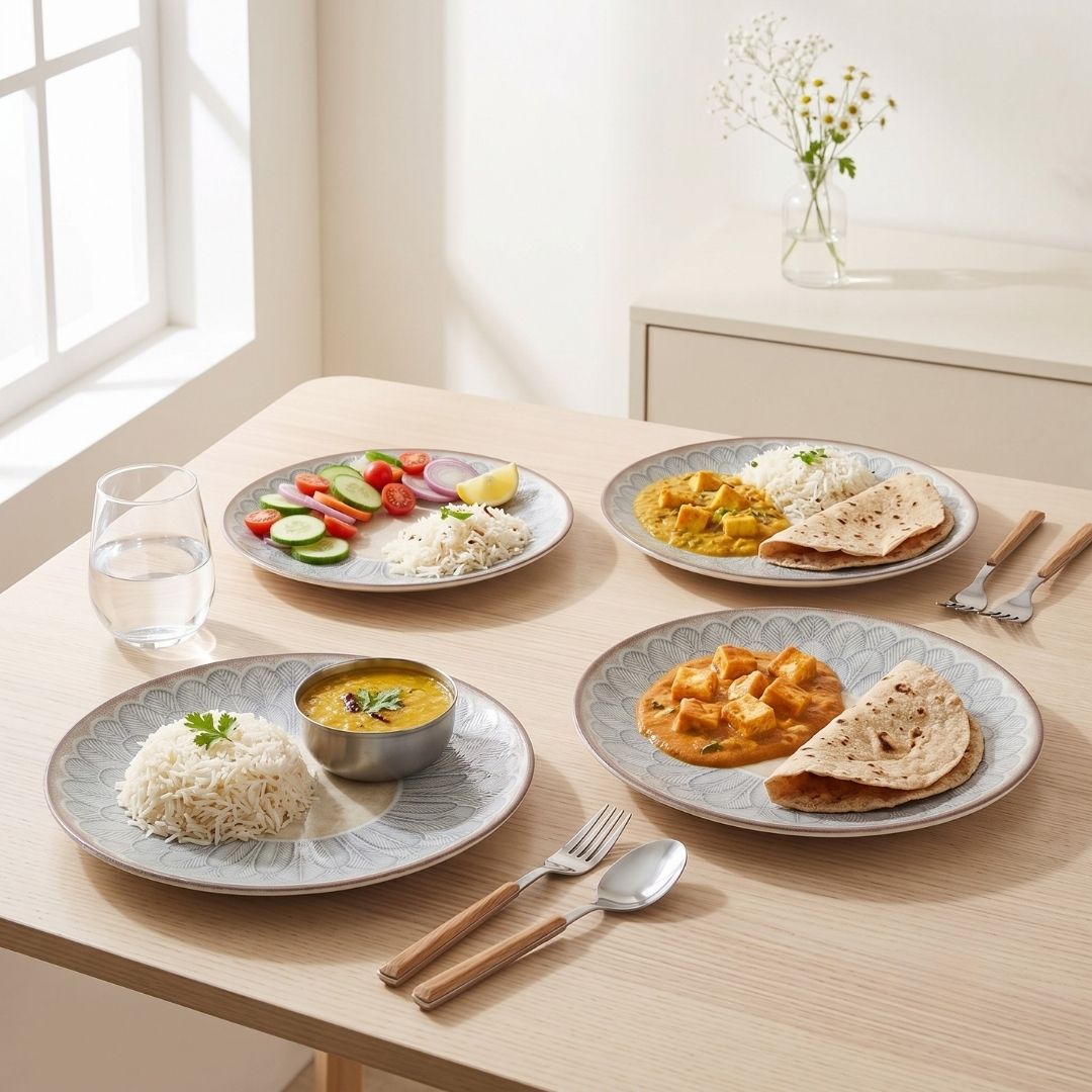 JCPL Fine Porcelain 10.5" Dinner Plates Set for Family of 4 Aroma Textures Glossy Finish, (4 Pieces)