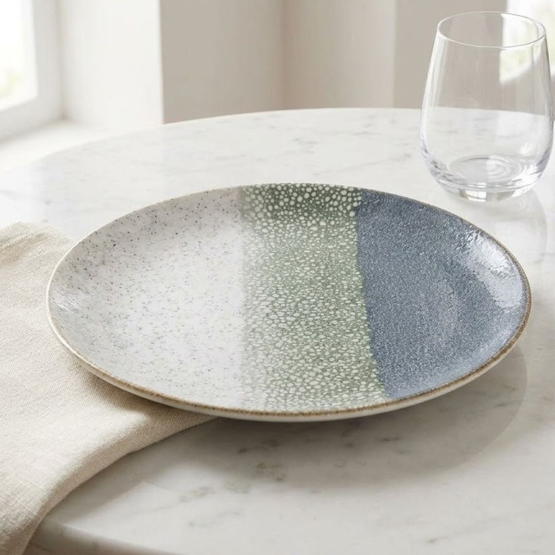 JCPL Fine Porcelain 10.5" Dinner Plates Set for Family of 4 Coral Textures Glossy Finish, (4 Pieces)