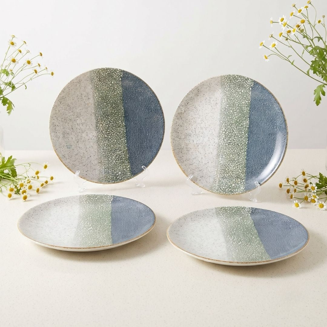 JCPL Fine Porcelain 10.5" Dinner Plates Set for Family of 4 Coral Textures Glossy Finish, (4 Pieces)