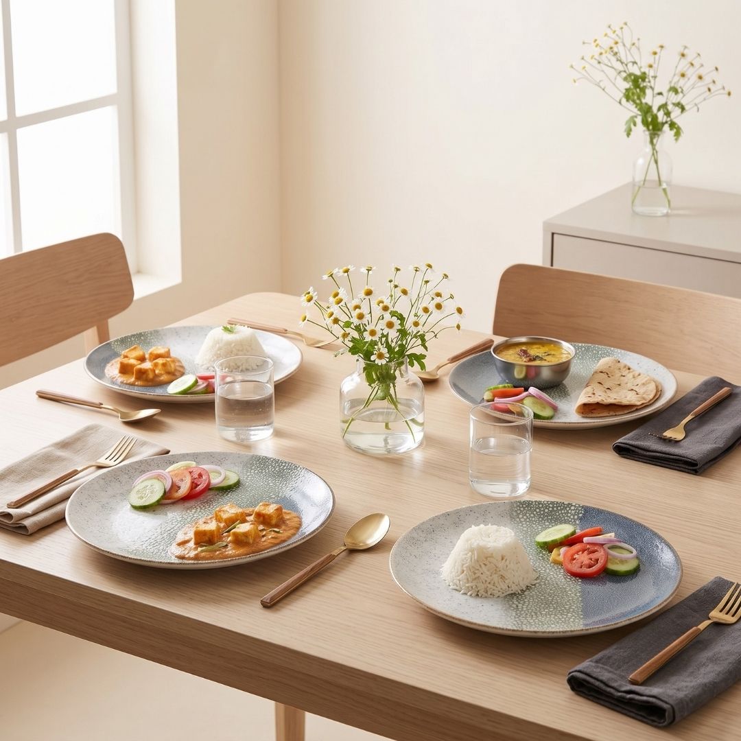 JCPL Fine Porcelain 10.5" Dinner Plates Set for Family of 4 Coral Textures Glossy Finish, (4 Pieces)