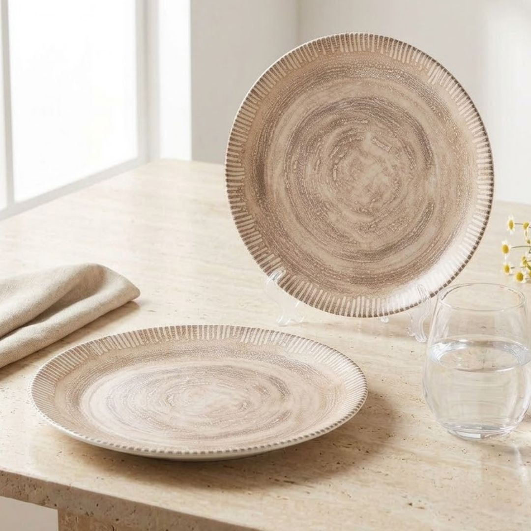 JCPL Fine Porcelain 10.5" Dinner Plates Set for Family of 4 Ground Textures Glossy Finish, (4 Pieces)