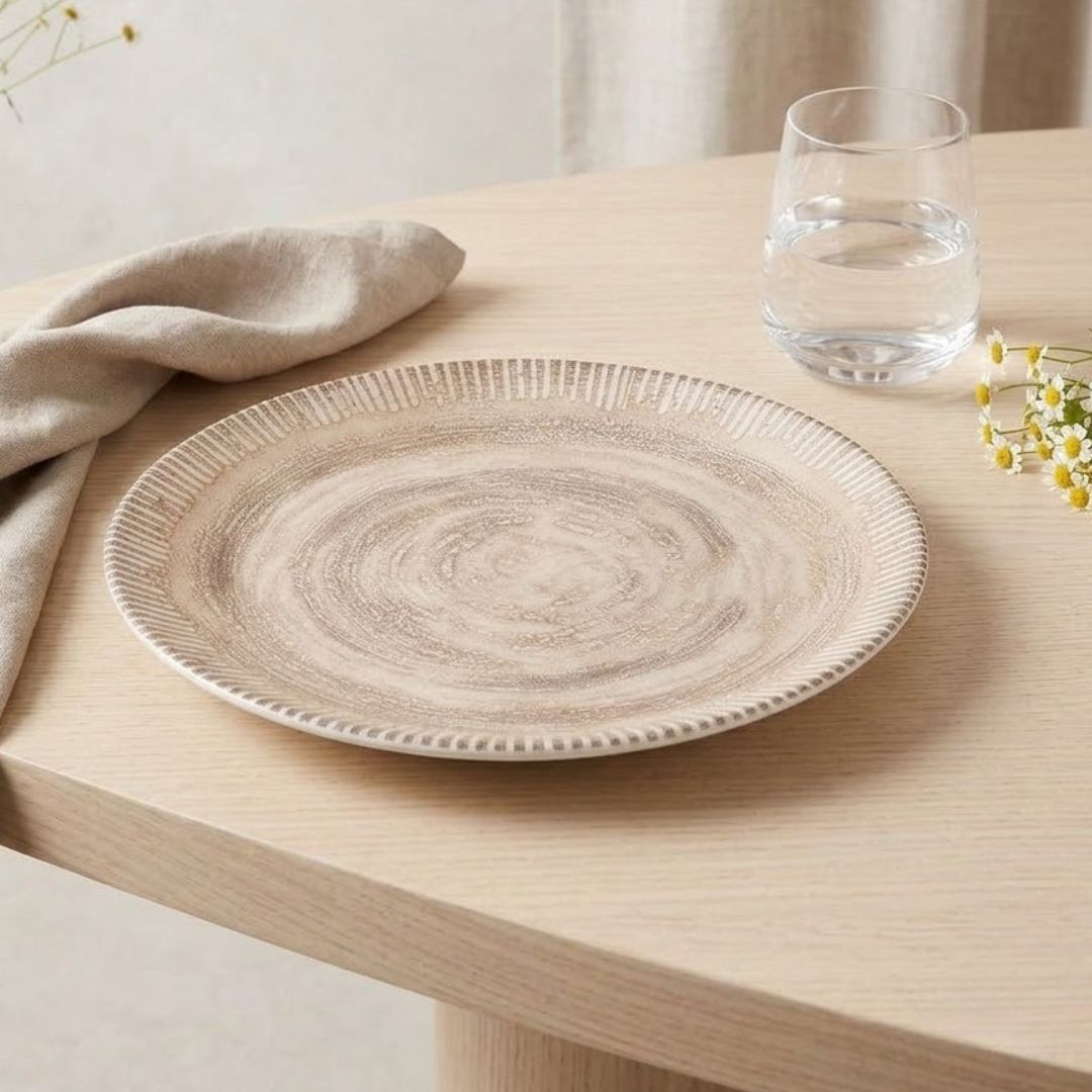 JCPL Fine Porcelain 10.5" Dinner Plates Set for Family of 4 Ground Textures Glossy Finish, (4 Pieces)