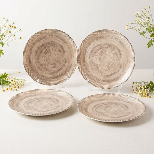 JCPL Porcelain 10.5" Dinner Plates, Ground Textures, Glossy Finish, Set of 4