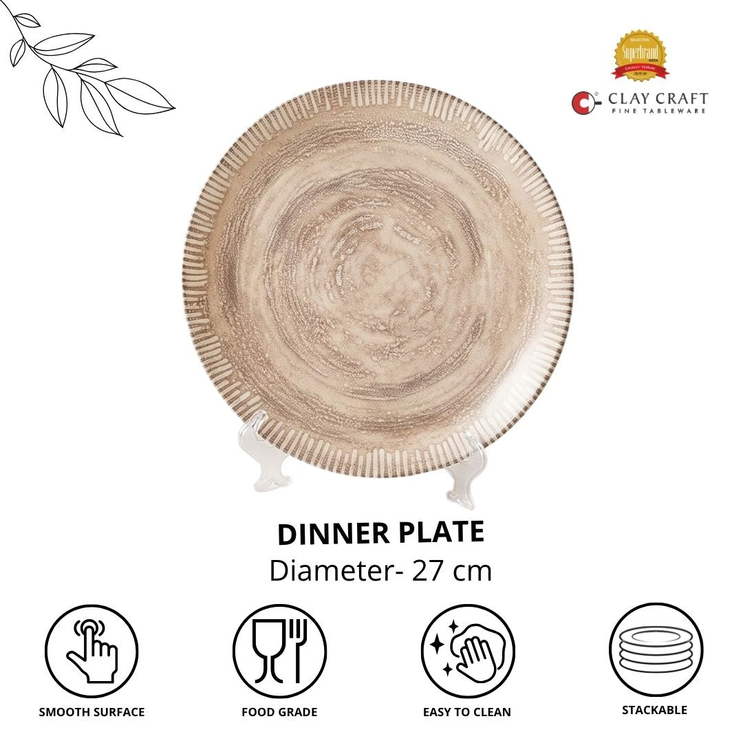 JCPL Fine Porcelain 10.5" Dinner Plates Set for Family of 4 Ground Textures Glossy Finish, (4 Pieces)