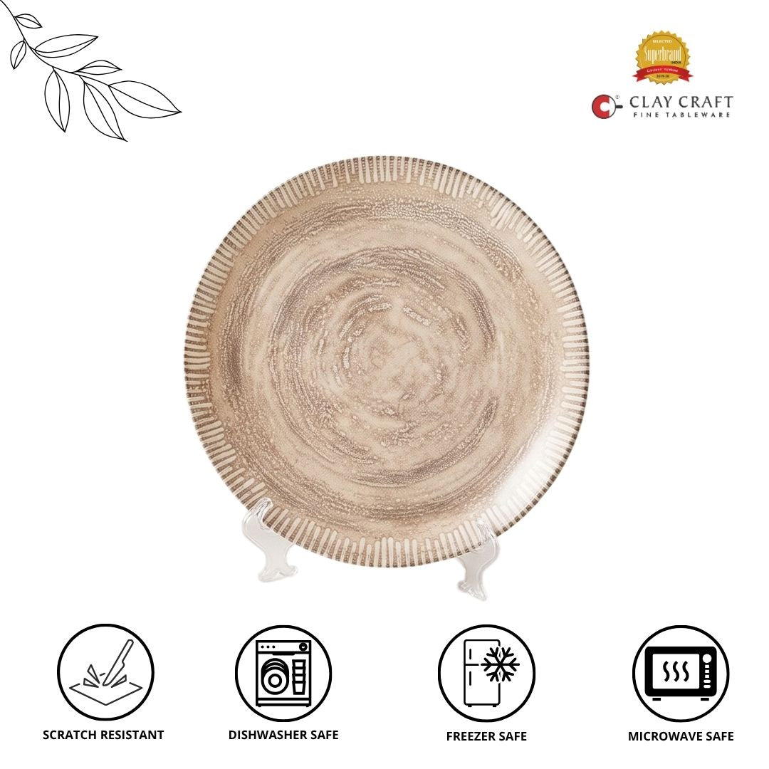 JCPL Fine Porcelain 10.5" Dinner Plates Set for Family of 4 Ground Textures Glossy Finish, (4 Pieces)