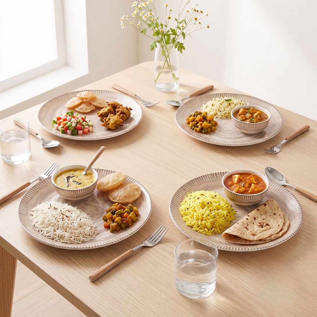 JCPL Fine Porcelain 10.5" Dinner Plates Set for Family of 4 Ground Textures Glossy Finish, (4 Pieces)
