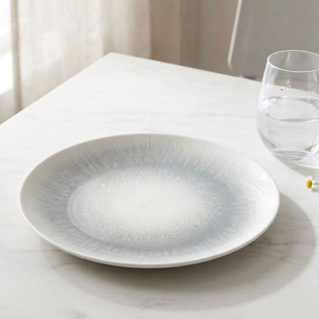 JCPL Fine Porcelain 10.5" Dinner Plates Set for Family of 4 Sway Textures Glossy Finish, (4 Pieces)