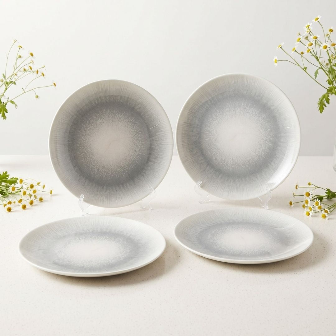 JCPL Fine Porcelain 10.5" Dinner Plates Set for Family of 4 Sway Textures Glossy Finish, (4 Pieces)