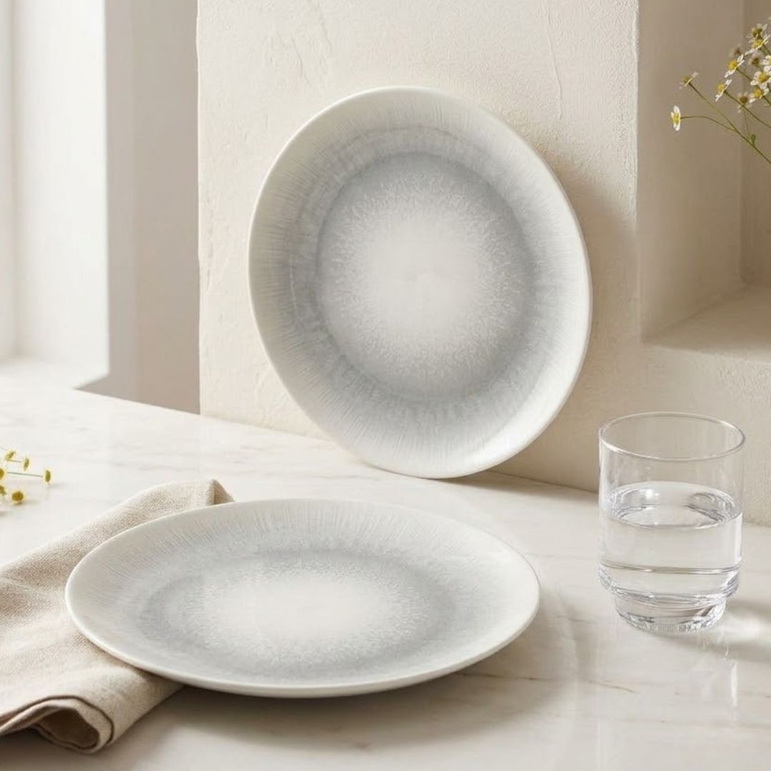 JCPL Fine Porcelain 10.5" Dinner Plates Set for Family of 4 Sway Textures Glossy Finish, (4 Pieces)