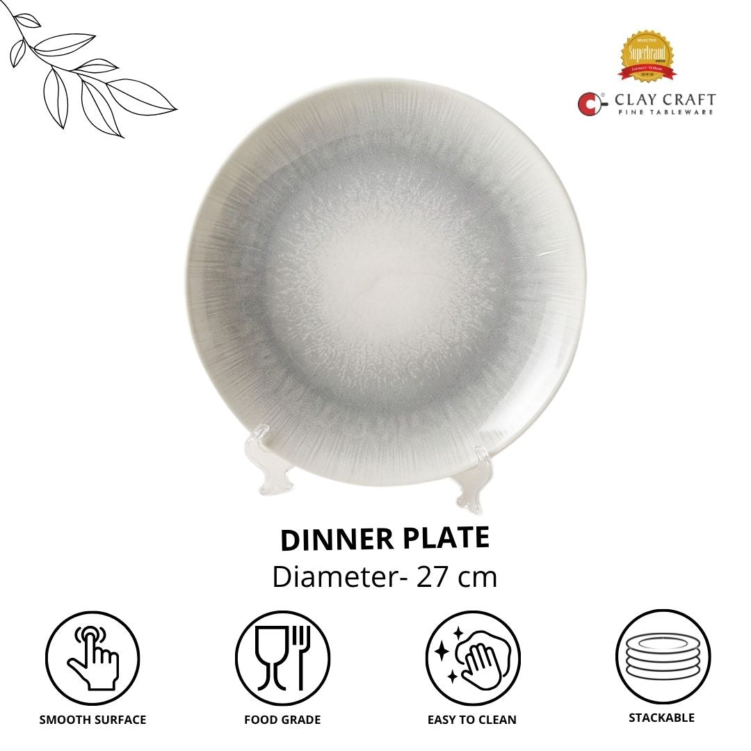 JCPL Fine Porcelain 10.5" Dinner Plates Set for Family of 4 Sway Textures Glossy Finish, (4 Pieces)
