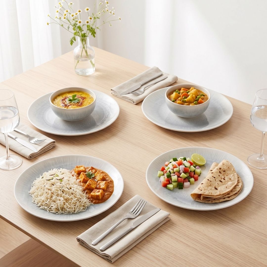 JCPL Fine Porcelain 10.5" Dinner Plates Set for Family of 4 Sway Textures Glossy Finish, (4 Pieces)
