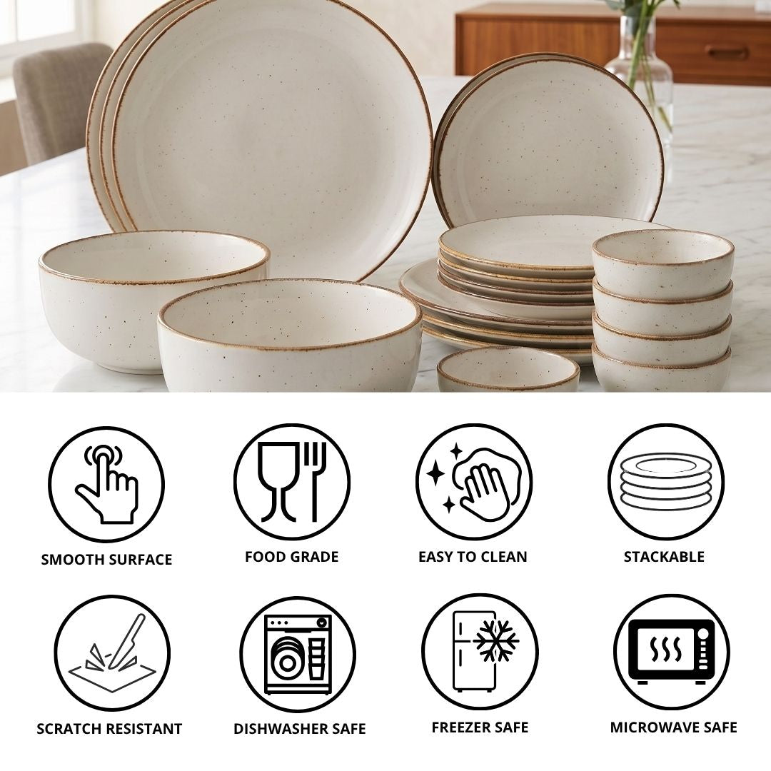 JCPL Porcelain Dinner Set of 20, Ivory Solid, Glossy Finish, For Family of 6