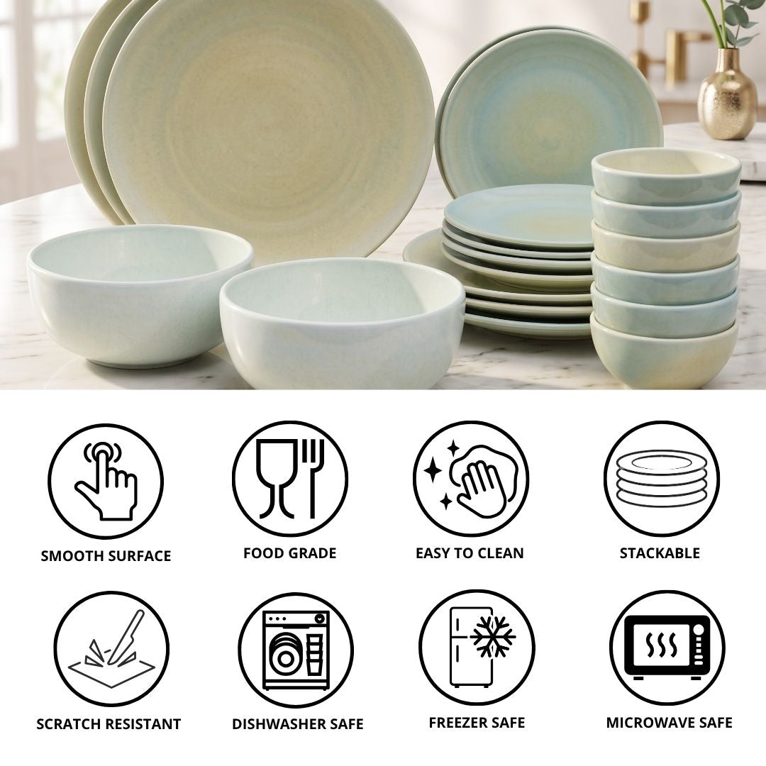 JCPL Porcelain Dinner Set of 20, Forest Green Solid, Glossy Finish, For Family of 6