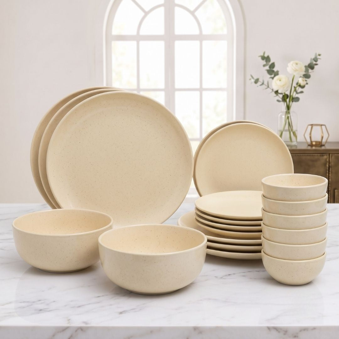 JCPL Porcelain Dinner Set of 20, Peach Solid, Glossy Finish, For Family of 6