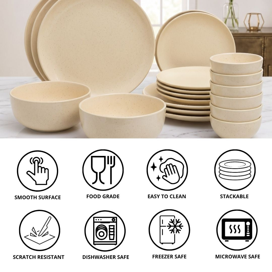 JCPL Porcelain Dinner Set of 20, Peach Solid, Glossy Finish, For Family of 6