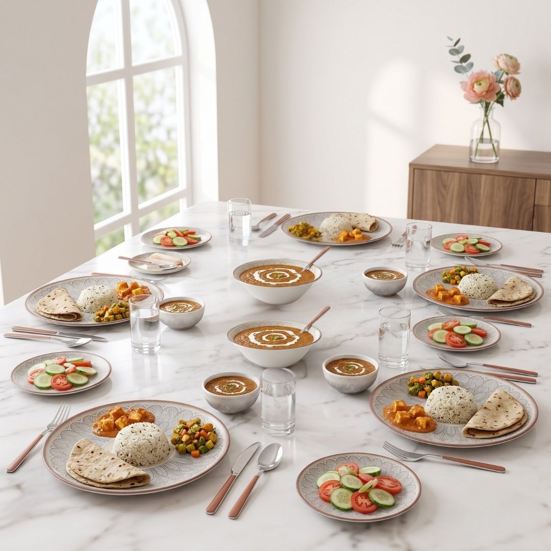 JCPL Porcelain Dinner Set of 20, Aroma Textures, Glossy Finish, For Family of 6