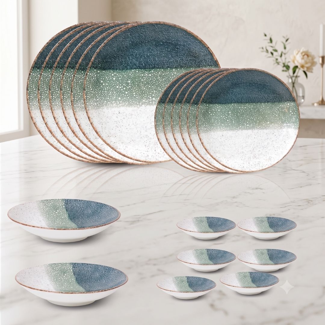 JCPL Porcelain Dinner Set of 20, Coral Textures, Glossy Finish, For Family of 6