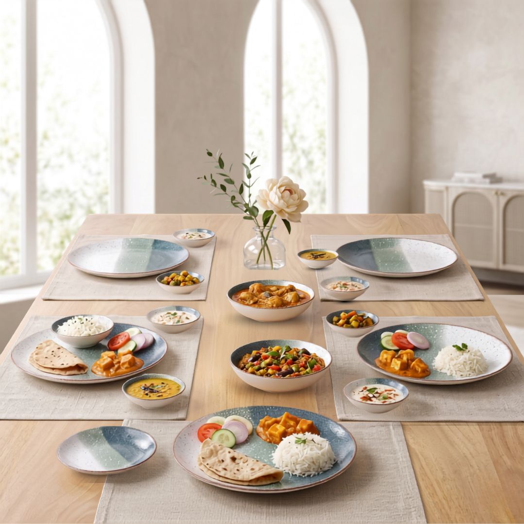 JCPL Porcelain Dinner Set of 20, Coral Textures, Glossy Finish, For Family of 6