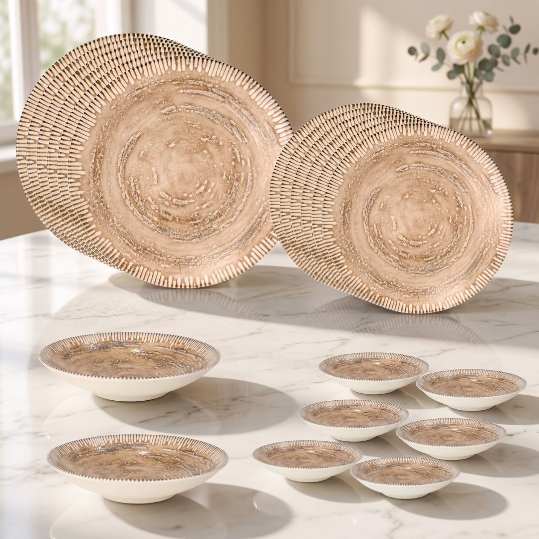 JCPL Porcelain Dinner Set of 20, Ground Textures, Glossy Finish, For Family of 6