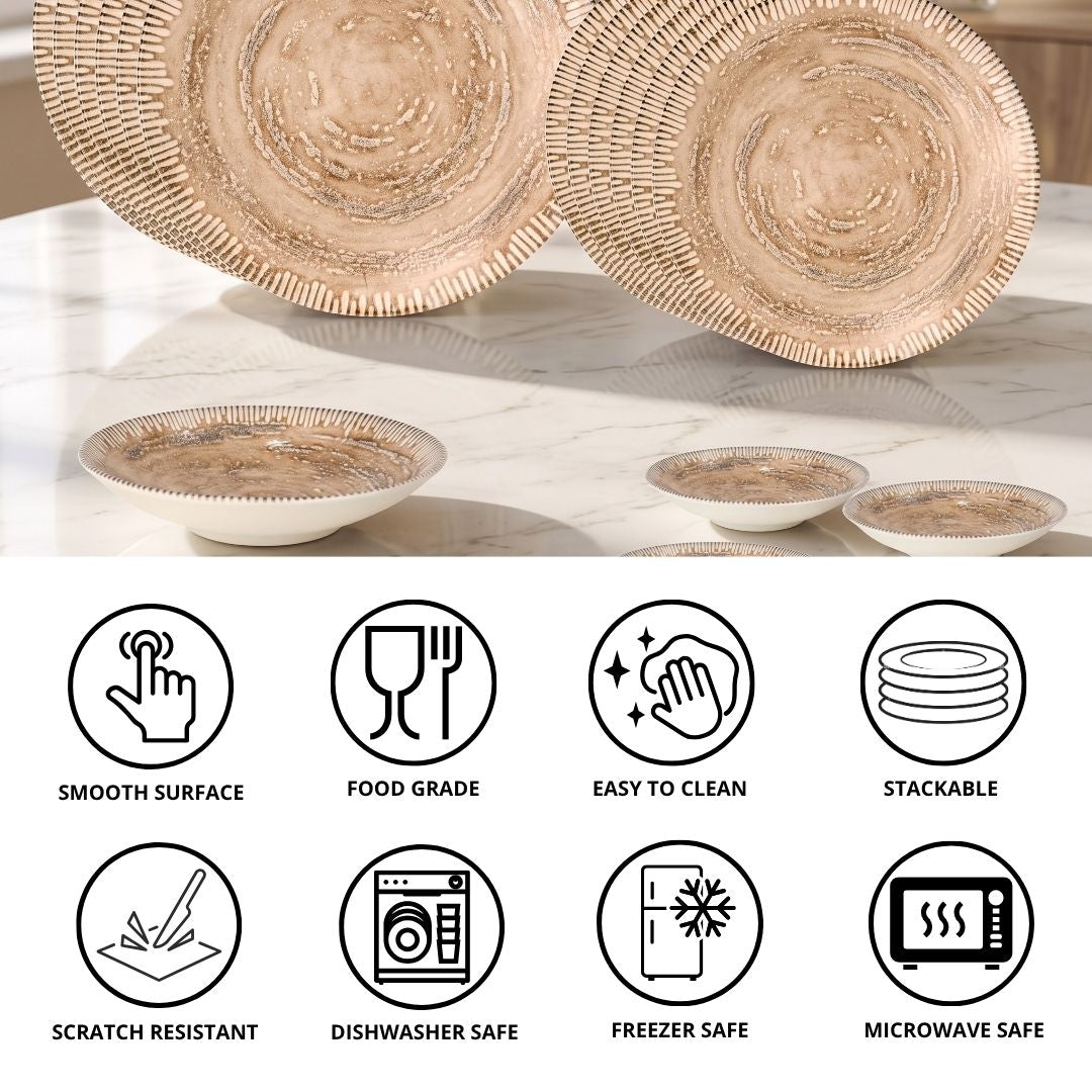 JCPL Porcelain Dinner Set of 20, Ground Textures, Glossy Finish, For Family of 6