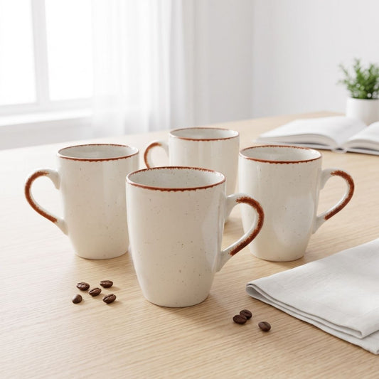 JCPL Porcelain Coffee & Milk Mug, Solid Ivory, Matte Finish, 270 ml, Set of 4