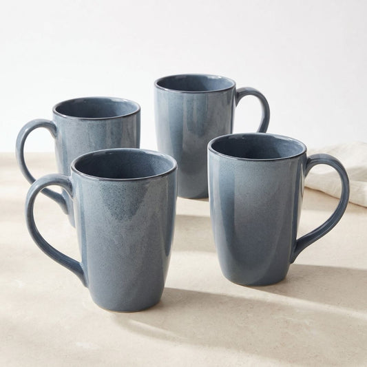 JCPL Porcelain Coffee & Milk Mug, Denim Blue, Glossy Finish,  270 ml, Set of 4