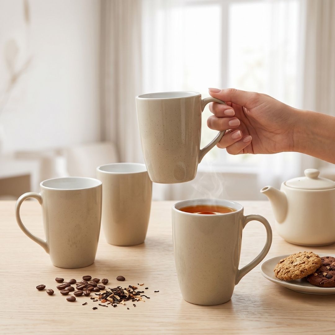 JCPL Porcelain Coffee Mug (Set of 4) Textures Aroma Glossy Finish Mugs for Home, Office & Gifting, 270 ml