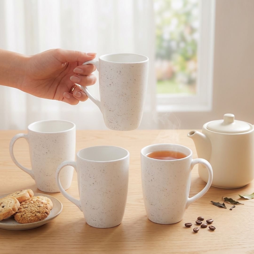 JCPL Porcelain Coffee Mug (Set of 4) Textures Coral Glossy Finish Mugs for Home, Office & Gifting, 270 ml
