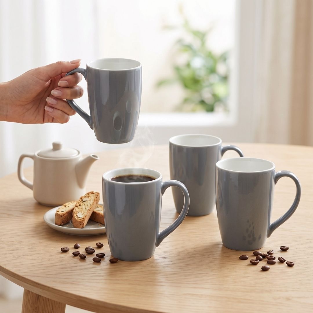 JCPL Porcelain Coffee Mug (Set of 4) Textures Sway Glossy Finish Mugs for Home, Office & Gifting, 270 ml