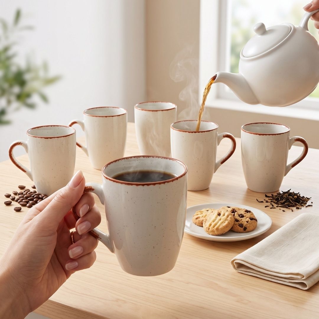 JCPL Porcelain Coffee Mug (Set of 6) Grains Matte Finish Mugs for Home, Office & Gifting, 270 ml