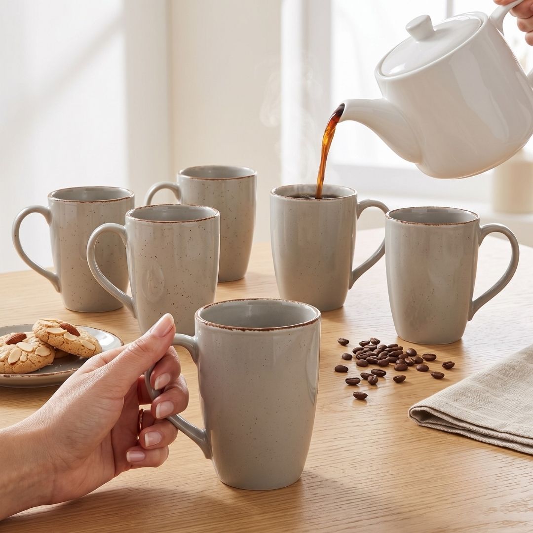 JCPL Porcelain Coffee Mug (Set of 6) Grains Matte Finish Mugs for Home, Office & Gifting, 270 ml