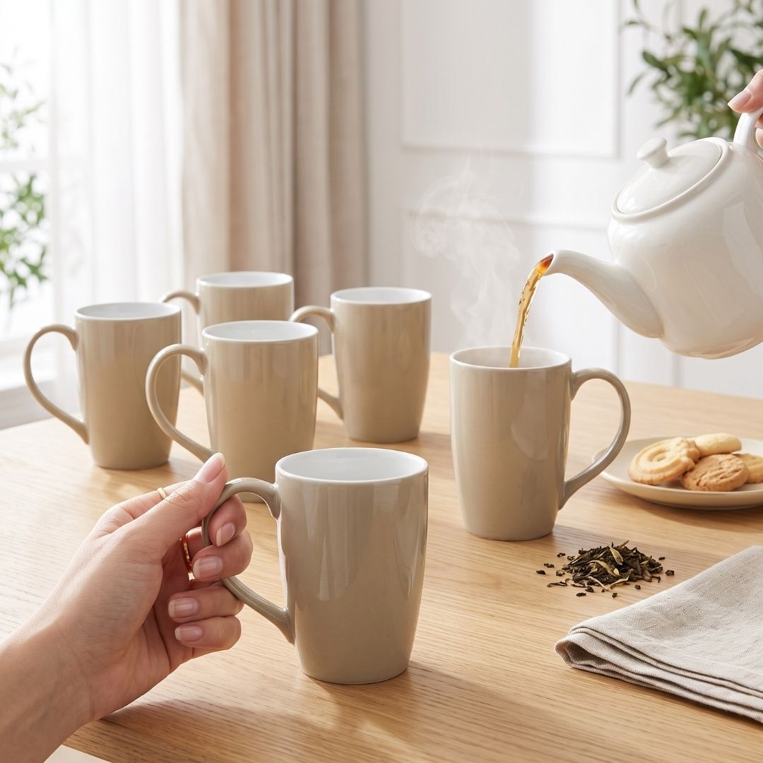 JCPL Porcelain Milk & Coffee Mug (Set of 6) Textures Aroma Glossy Finish Mugs for Home, Office & Gifting, 270 ml