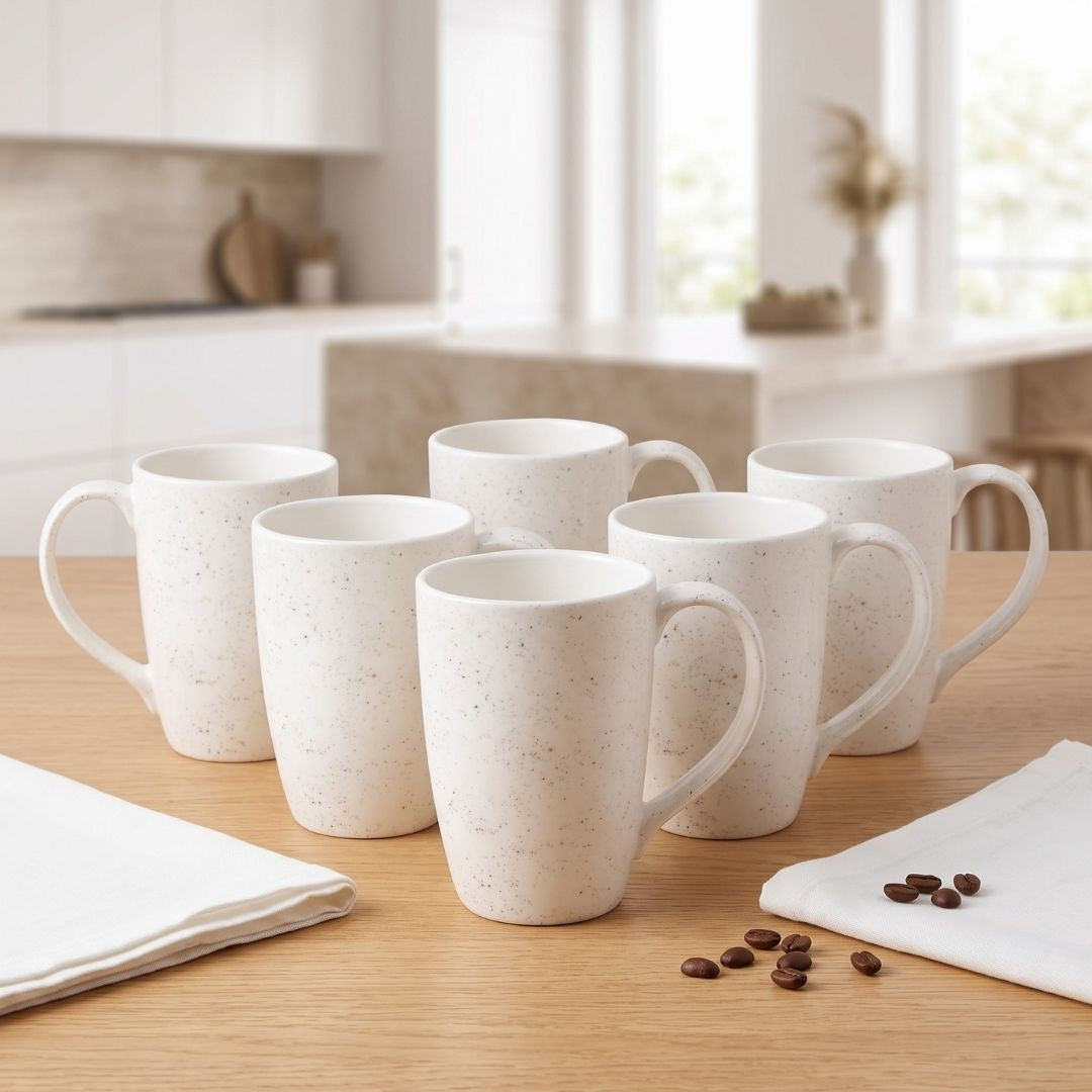JCPL Porcelain Coffee Mug (Set of 6) Textures Coral Glossy Finish Mugs for Home, Office & Gifting, 270 ml