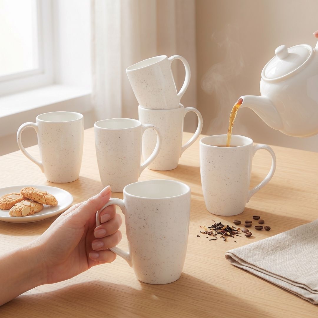 JCPL Porcelain Coffee Mug (Set of 6) Textures Coral Glossy Finish Mugs for Home, Office & Gifting, 270 ml