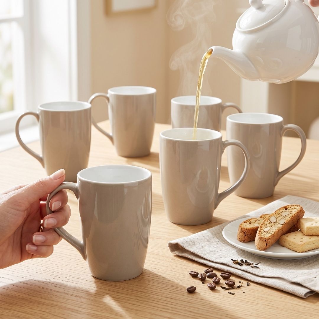 JCPL Porcelain Coffee Mug (Set of 6) Textures Ground Glossy Finish Mugs for Home, Office & Gifting, 270 ml