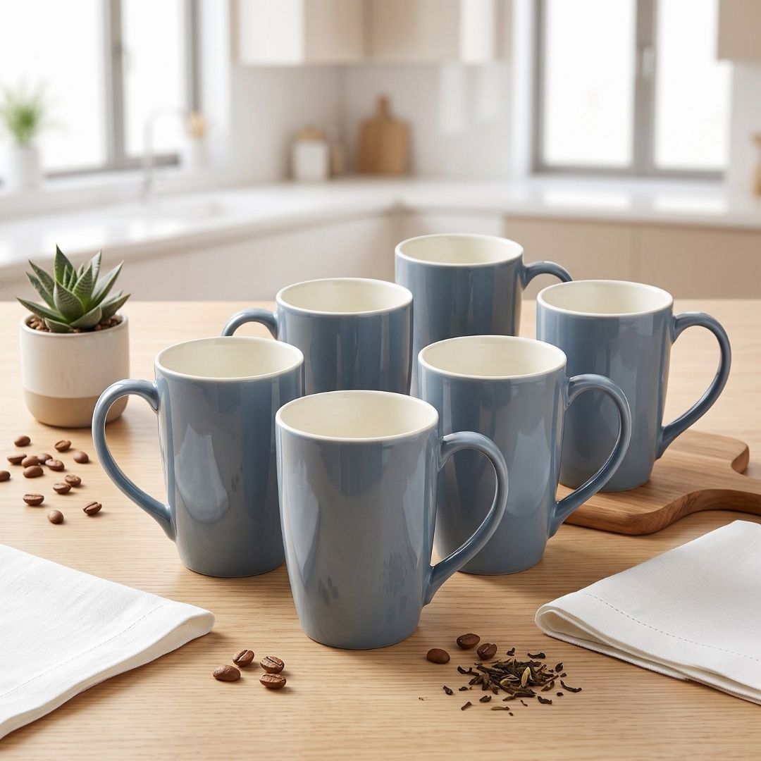 JCPL Porcelain Milk & Coffee Mug (Set of 6) Textures Sway Glossy Finish Mugs for Home, Office & Gifting, 270 ml