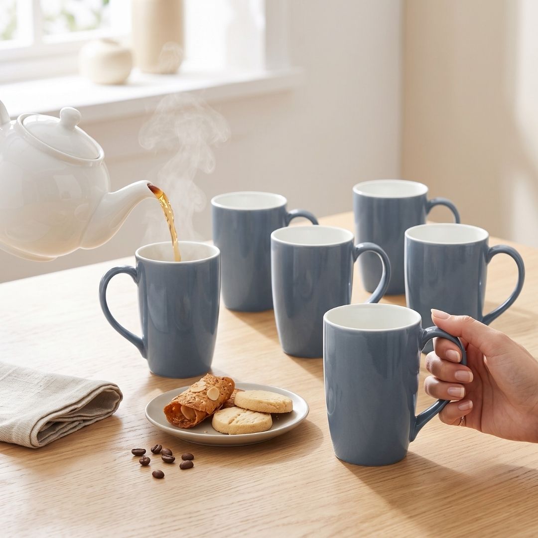 JCPL Porcelain Milk & Coffee Mug (Set of 6) Textures Sway Glossy Finish Mugs for Home, Office & Gifting, 270 ml