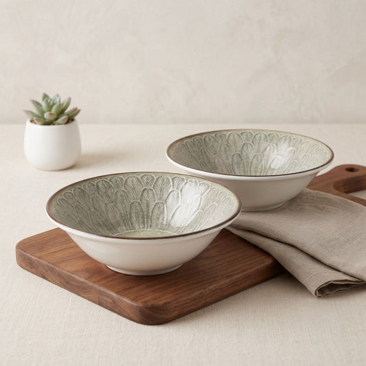 JCPL Porcelain Medium Nappy Bowl, Aroma Textures, Glossy Finish, 300ml, Set of 2