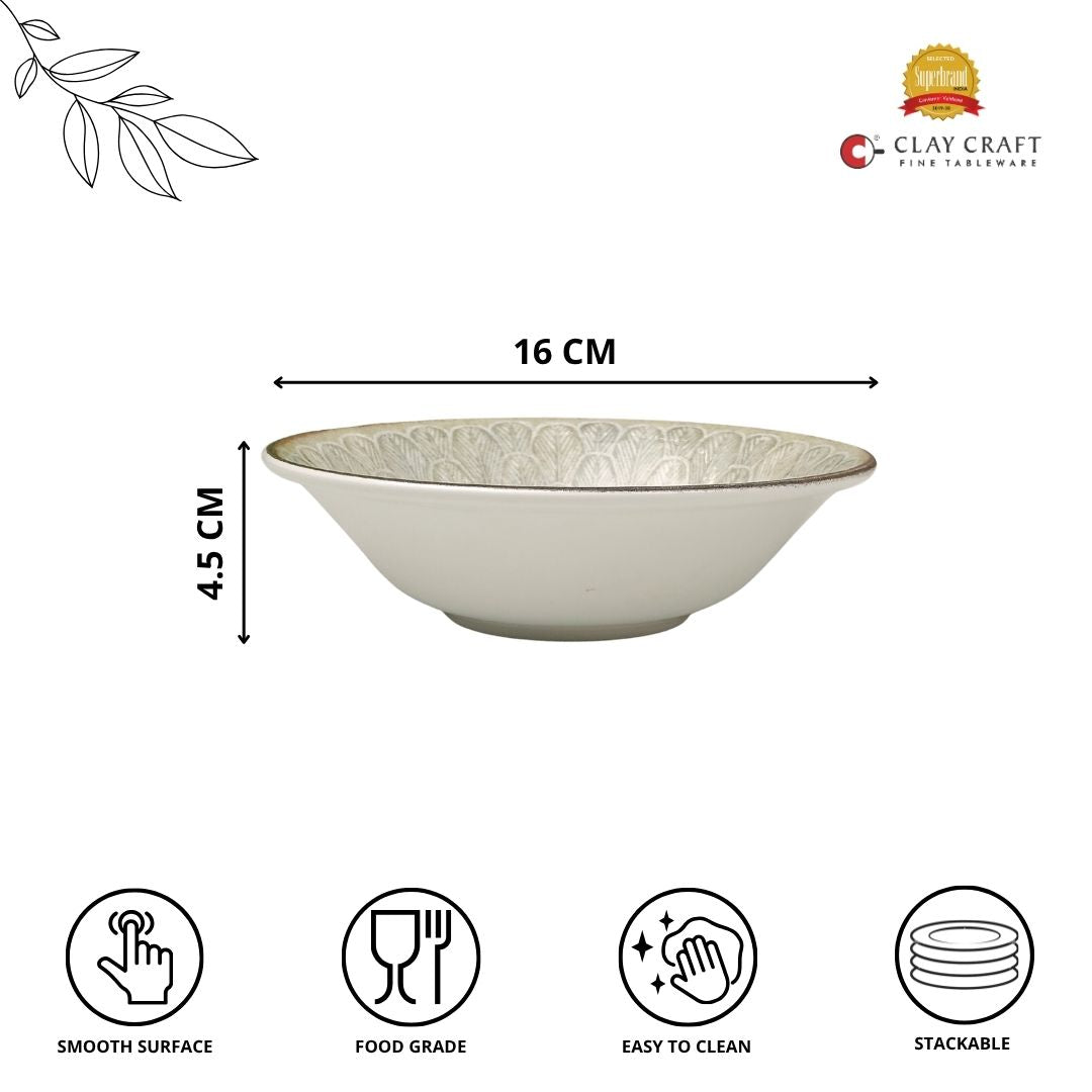 JCPL Fine Porcelain Medium Snack Bowl for Family of 2 Sway Textures Glossy Finish 300ml, (2 Pieces)