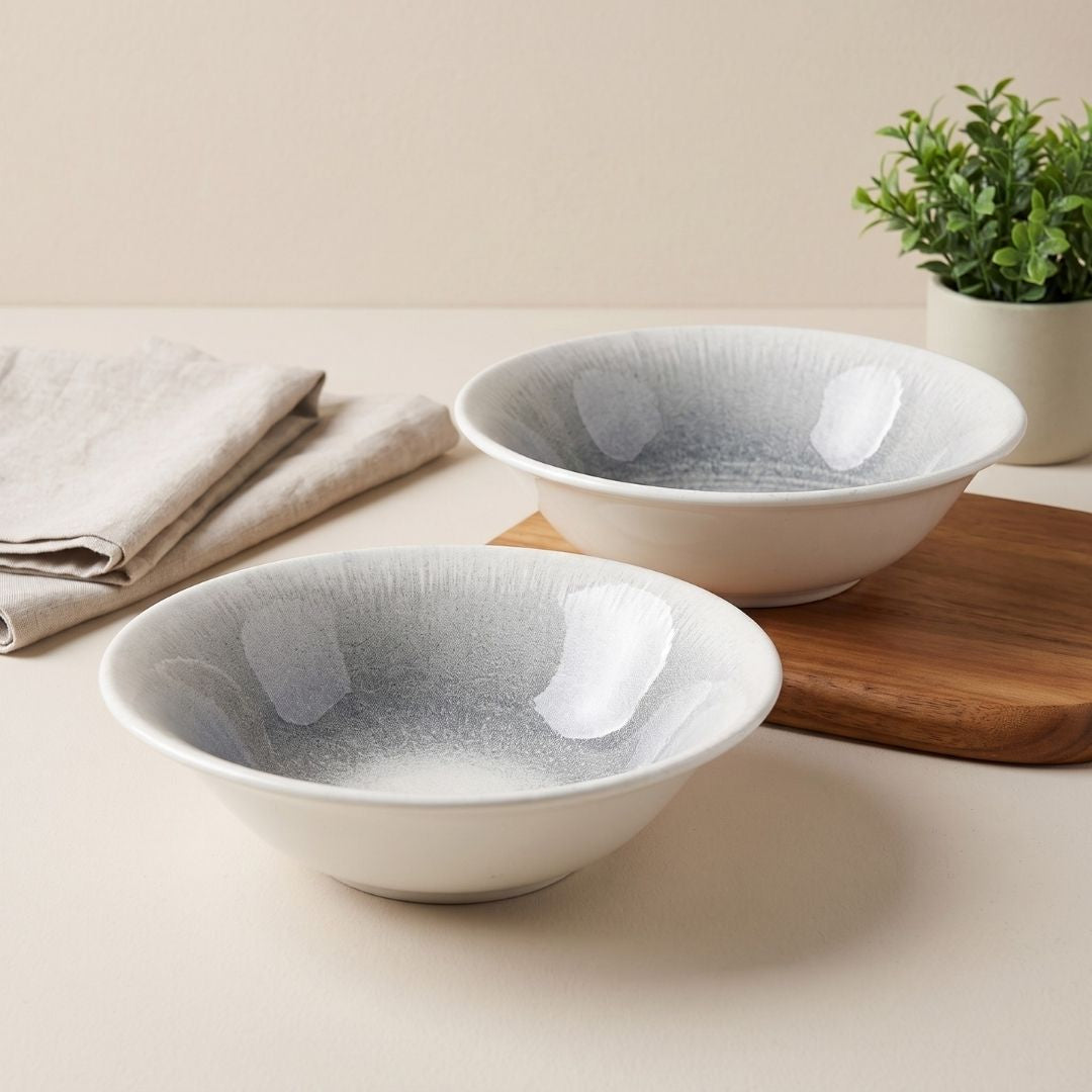 JCPL Fine Porcelain Medium Snack Bowl for Family of 2 Sway Textures Glossy Finish 300ml, (2 Pieces)